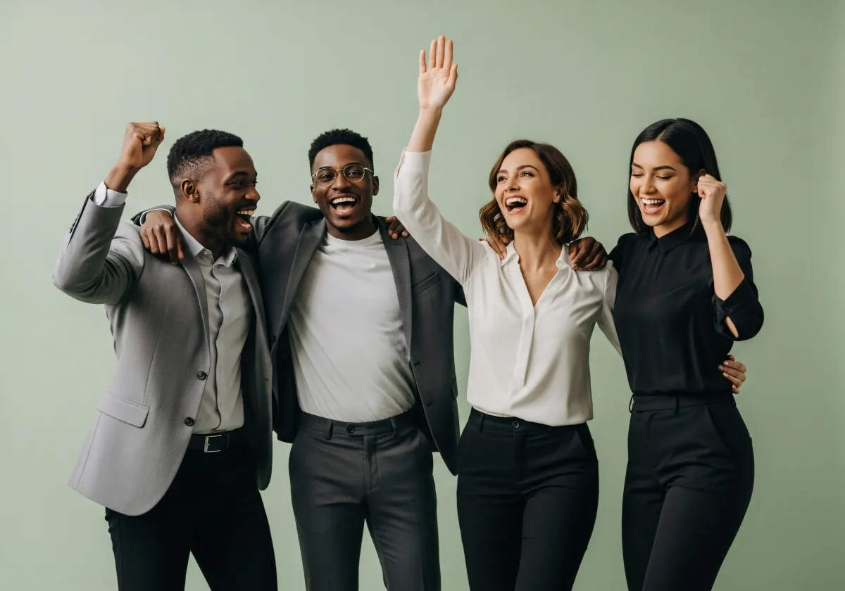 Equipa a colaborar em ambiente empresarial